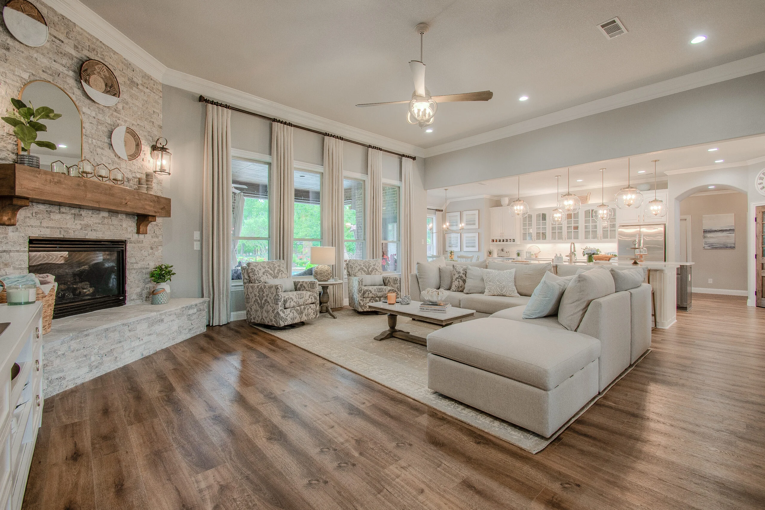 Contemporary kitchen and fireplace remodel in Burleson, TX with a load-bearing wall removal