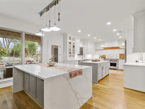 Bright, modern kitchen remodel in Fort Worth, TX with double islands